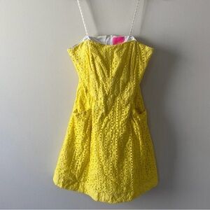 Lilly Pulitzer yellow lace strapless mini dress!
